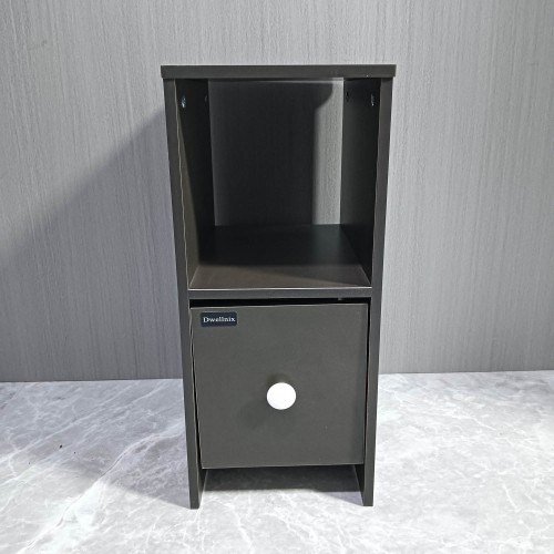 Dwellnix Black Wooden Bedside Table – Modern Nightstand with Storage Shelf and Drawer for Bedroom